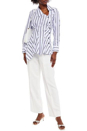 PALMER//HARDING Asymmetric striped cotton-poplin peplum shirt