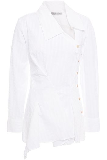 PALMER//HARDING Asymmetric striped stretch-cotton seersucker peplum shirt