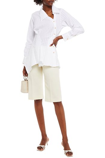 PALMER//HARDING Asymmetric striped stretch-cotton seersucker peplum shirt