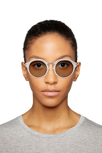 MIU MIU Round-frame silver-tone and acetate sunglasses