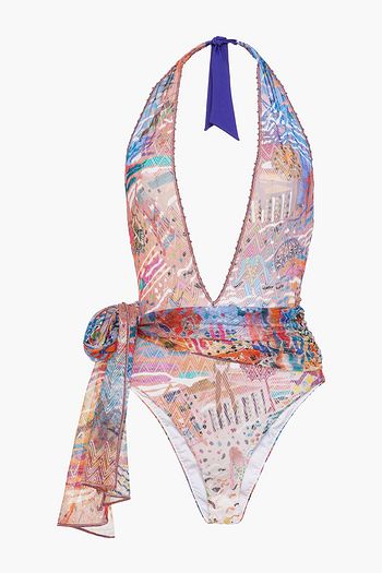 MISSONI MARE Mare belted ruched crochet-knit halterneck swimsuit