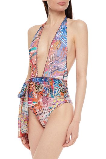 MISSONI MARE Mare belted ruched crochet-knit halterneck swimsuit