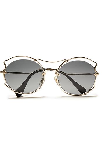 MIU MIU Round-frame silver-tone sunglasses