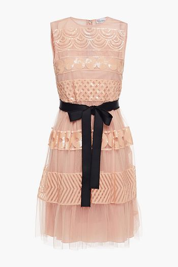REDVALENTINO Grosgrain-trimmed embellished point d'esprit dress