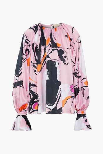 ROKSANDA Gathered printed silk-satin blouse
