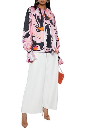 ROKSANDA Gathered printed silk-satin blouse