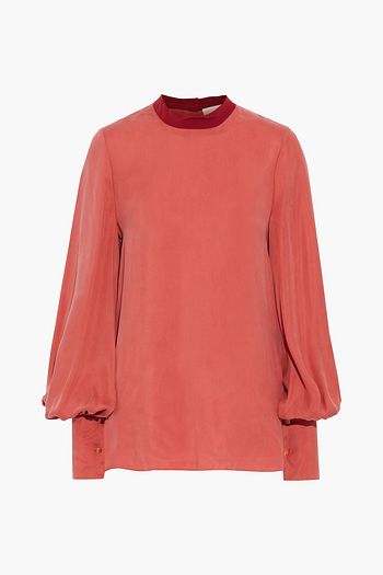ROKSANDA Crepe de chine-trimmed washed-cupro blouse