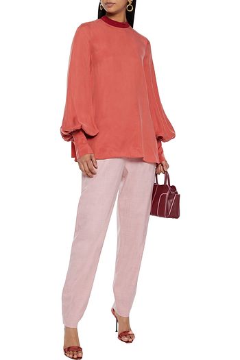 ROKSANDA Crepe de chine-trimmed washed-cupro blouse