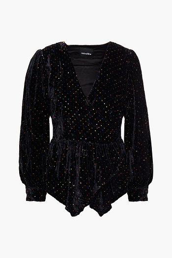RETROFÊTE Sienna embellished velvet wrap top