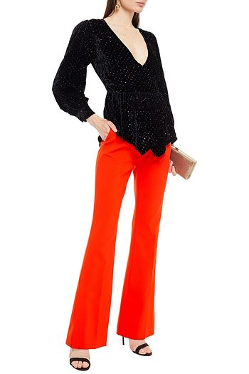RETROFÊTE Sienna embellished velvet wrap top