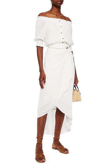 CHARLI Lena off-the-shoulder Swiss-dot gauze top