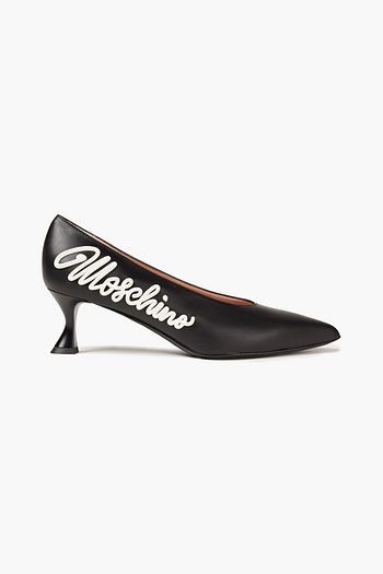 MOSCHINO Logo-appliquéd leather pumps