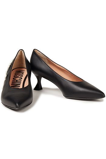 MOSCHINO Logo-appliquéd leather pumps
