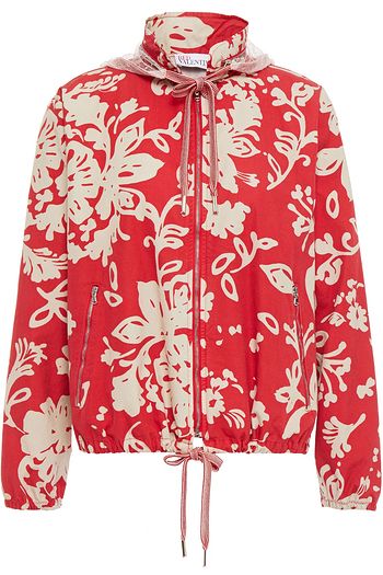 REDVALENTINO Point d'esprit-trimmed printed cotton hooded jacket