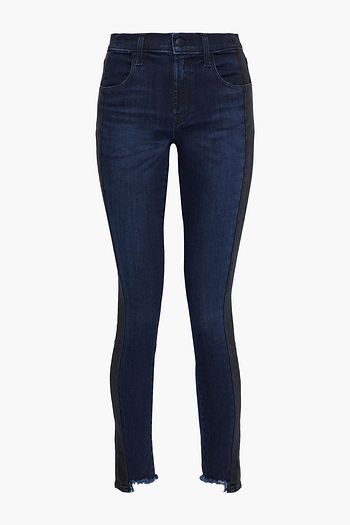 J BRAND Maria frayed two-tone high-rise skinny jeans