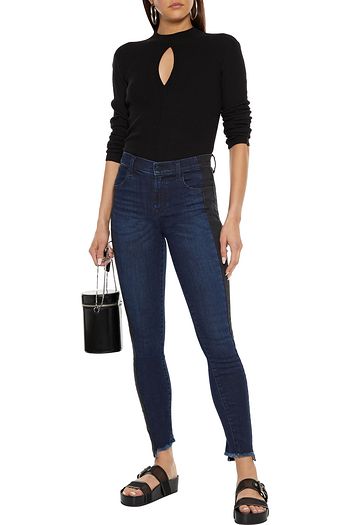 J BRAND Maria frayed two-tone high-rise skinny jeans