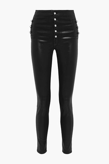 J BRAND Natasha button-detailed coated high-rise skinny jeans