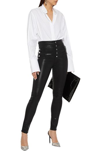 J BRAND Natasha button-detailed coated high-rise skinny jeans