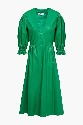 MSGM Gathered faux leather midi dress