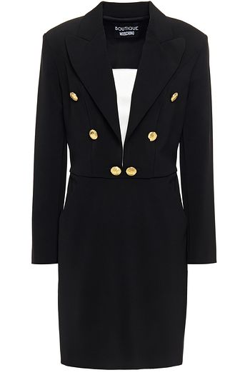 BOUTIQUE MOSCHINO Button-embellished paneled satin-jacquard and stretch-crepe mini dress