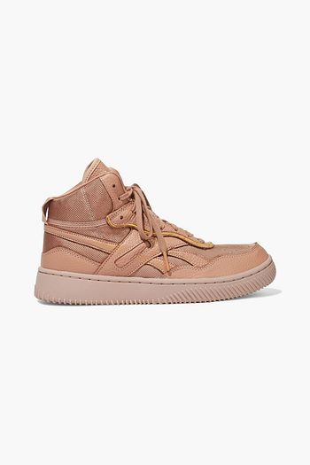 REEBOK X VICTORIA BECKHAM Dual Court Mid II mesh and pebbled-leather high-top sneakers