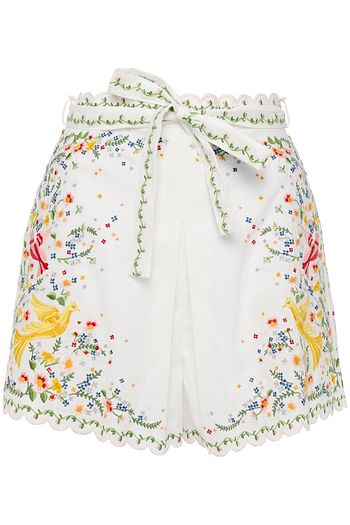 ZIMMERMANN Belted embroidered linen and cotton-blend shorts