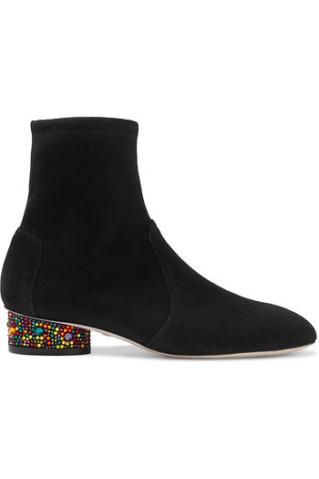 STUART WEITZMAN Flash 30 crystal-embellished stretch-suede sock boots