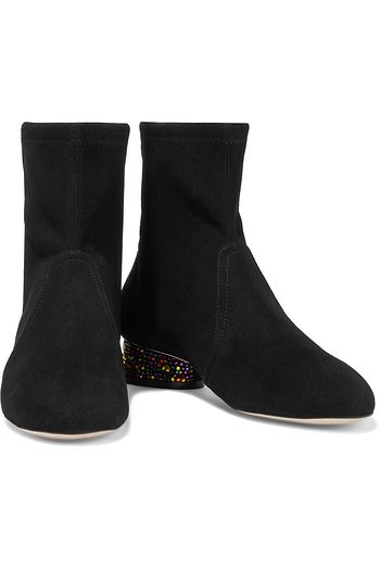 STUART WEITZMAN Flash 30 crystal-embellished stretch-suede sock boots