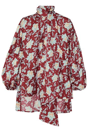 CHLOÉ Tie-neck floral-print hammered-silk blouse