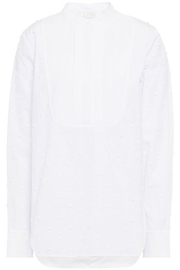CHLOÉ Piqué-paneled Swiss-dot cotton-poplin blouse