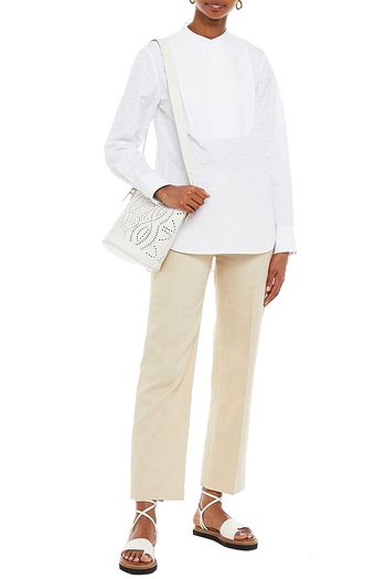 CHLOÉ Piqué-paneled Swiss-dot cotton-poplin blouse