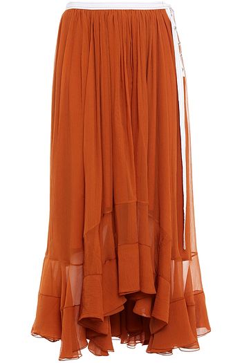 CHLOÉ Belted gathered silk-georgette midi skirt