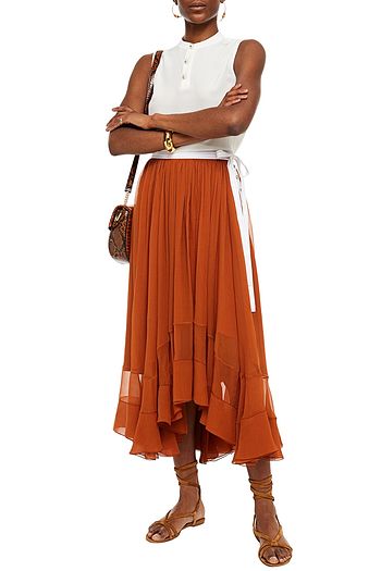 CHLOÉ Belted gathered silk-georgette midi skirt
