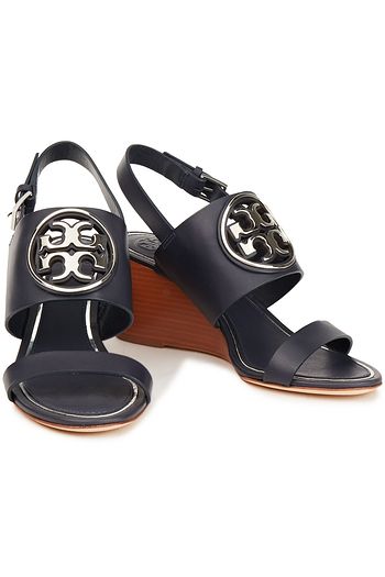 TORY BURCH Embellished leather wedge sandals