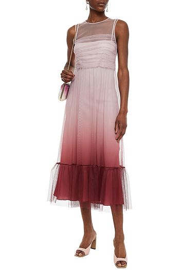 REDVALENTINO Pleated dégradé tulle midi dress