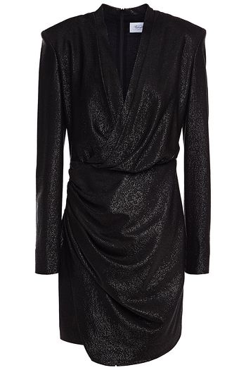 REDEMPTION Wrap-effect draped metallic woven mini dress