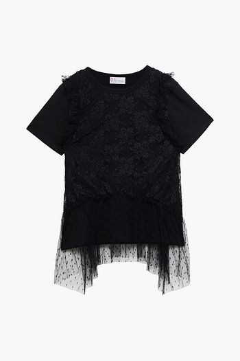 REDVALENTINO Asymmetric layered lace, point d'esprit and cotton-jersey T-shirt
