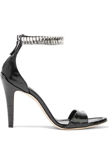 CHLOÉ Chris Sandalen aus Leder mit Krokodileffekt und Kristallverzierung