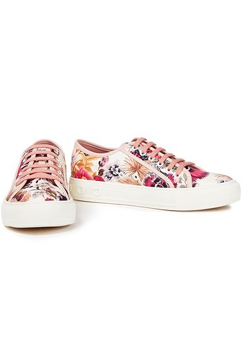 SALVATORE FERRAGAMO Borg leather-trimmed printed twill sneakers