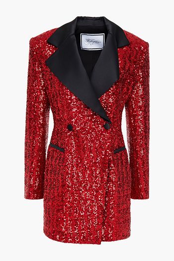 REDEMPTION Double-breasted sequined tulle mini tuxedo dress
