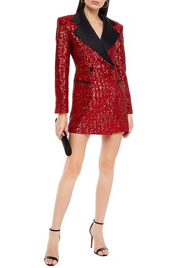 REDEMPTION Double-breasted sequined tulle mini tuxedo dress