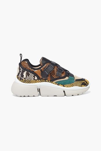 CHLOÉ Sonnie snake-effect leather and mesh sneakers