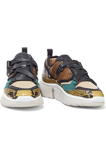 CHLOÉ Sonnie snake-effect leather and mesh sneakers