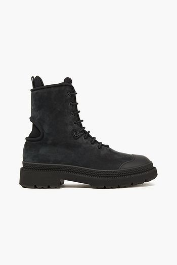 SALVATORE FERRAGAMO Neoprene-trimmed nubuck combat boots
