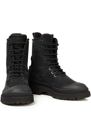 SALVATORE FERRAGAMO Neoprene-trimmed nubuck combat boots