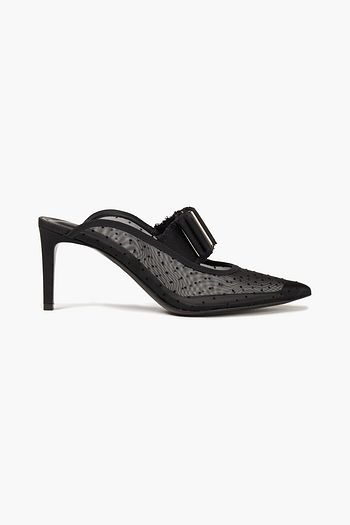 SALVATORE FERRAGAMO Zelda bow-embellished flocked mesh mules