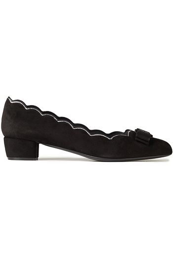 SALVATORE FERRAGAMO Vara bow-embellished scalloped suede pumps