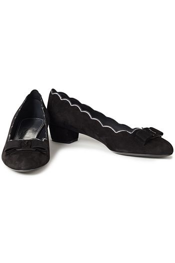SALVATORE FERRAGAMO Vara bow-embellished scalloped suede pumps