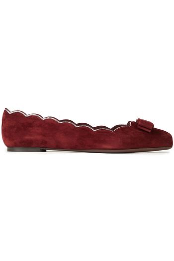 SALVATORE FERRAGAMO Varina bow-embellished scalloped suede ballet flats