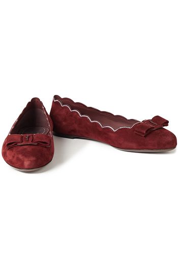 SALVATORE FERRAGAMO Varina bow-embellished scalloped suede ballet flats